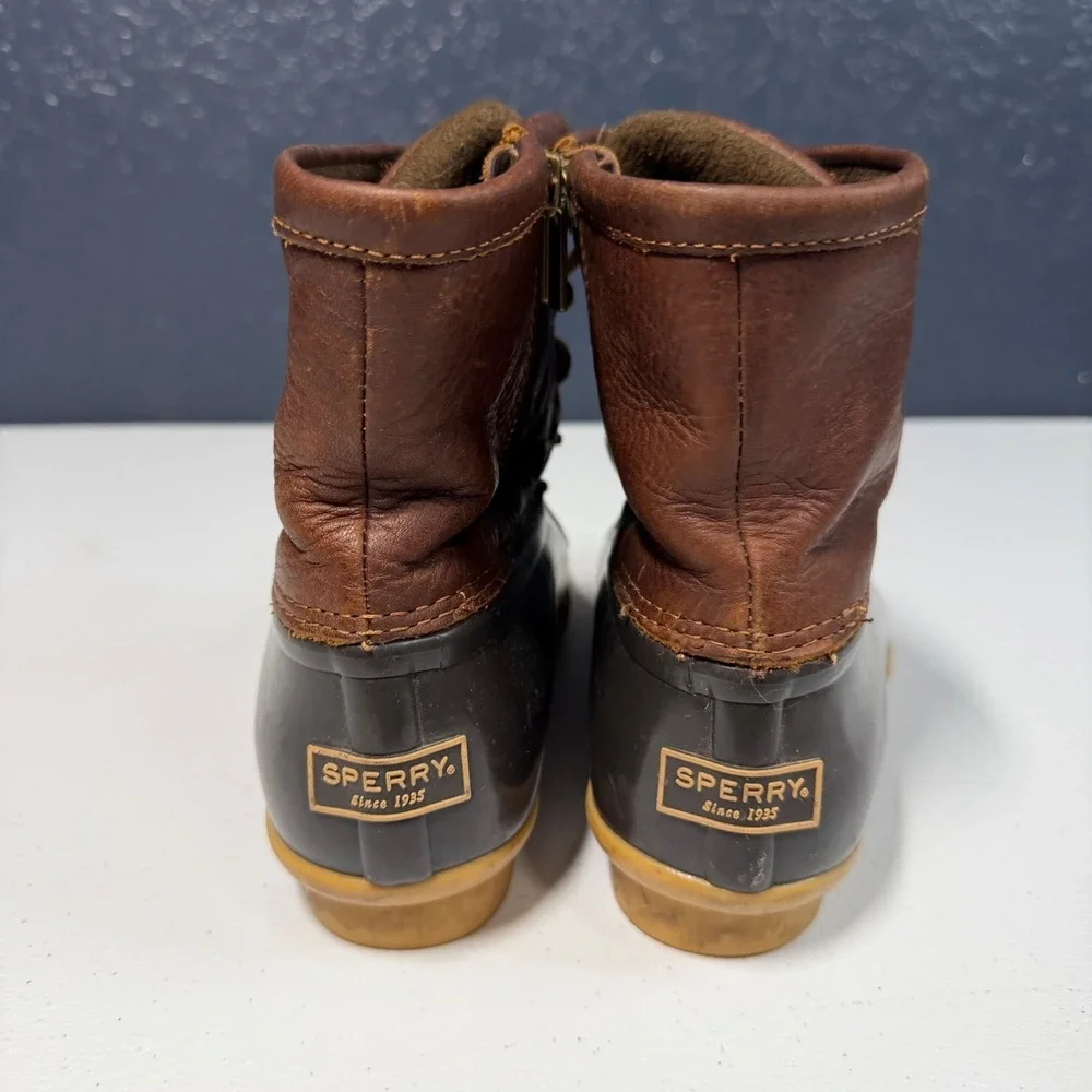 Sperry Saltwater Duck Boots 6 Brown‎ Leather Waterproof Side Zip STS91176